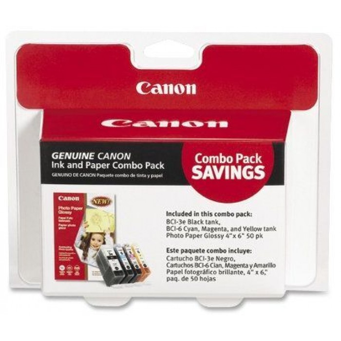 Canon 4479A292 BCI-3e/BCI-6 Cartridges and Glossy Photo Paper Combo